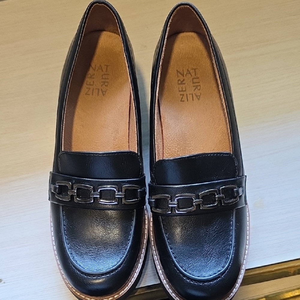 Naturalizer Black Loafers with Chain Detail